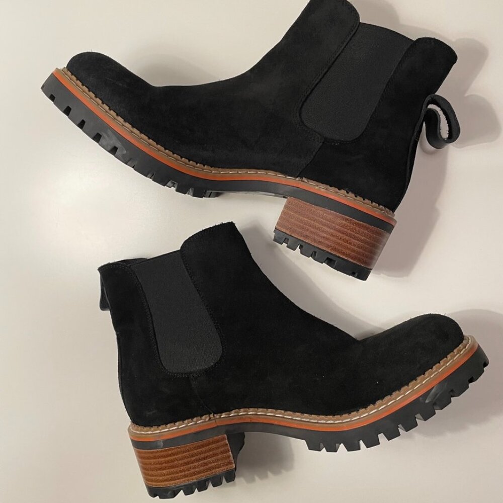 Bertucci Black Suede Leather Chunky Chelsea Ankle Boots (Size 41, W 9.5)